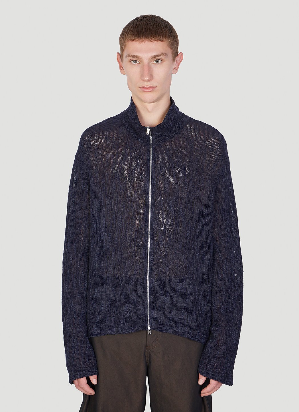 Our Legacy Men's' Shrunken Full Zip Polo Cardigan in Navy | LN-CC®