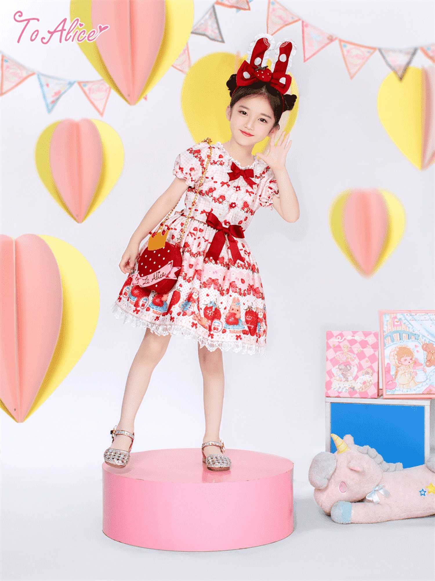 ToAlice Kids】TZL1211 StrawberryRabbitプリントワンピース - To Alice