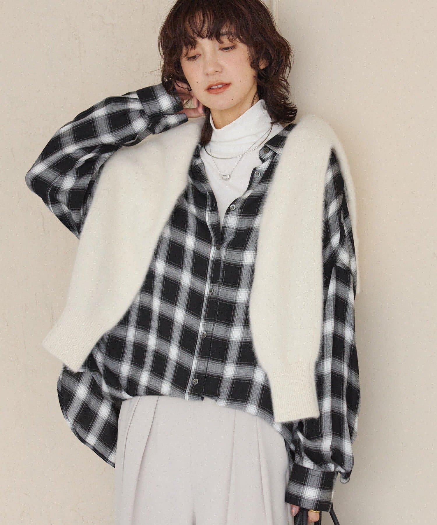 新色追加/トレンド/着痩せ】ウォッシュドチェックワイドシャツ | RIVE