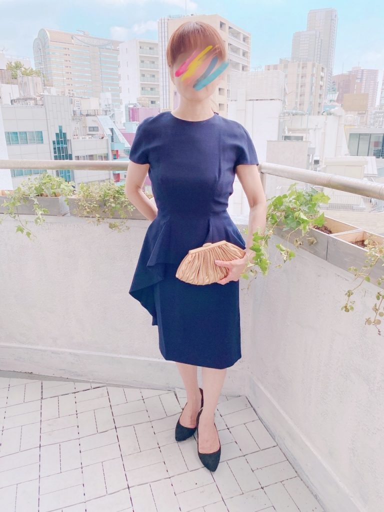 Christian Dior クリスチャンディオール ネイビーペプラムドレス