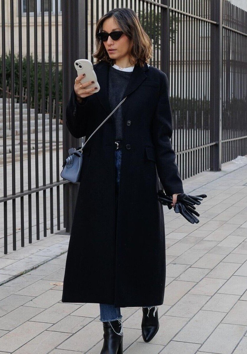 Zara ZW Collection Manteco Wool Blend Fitted Coat Black Size XS S