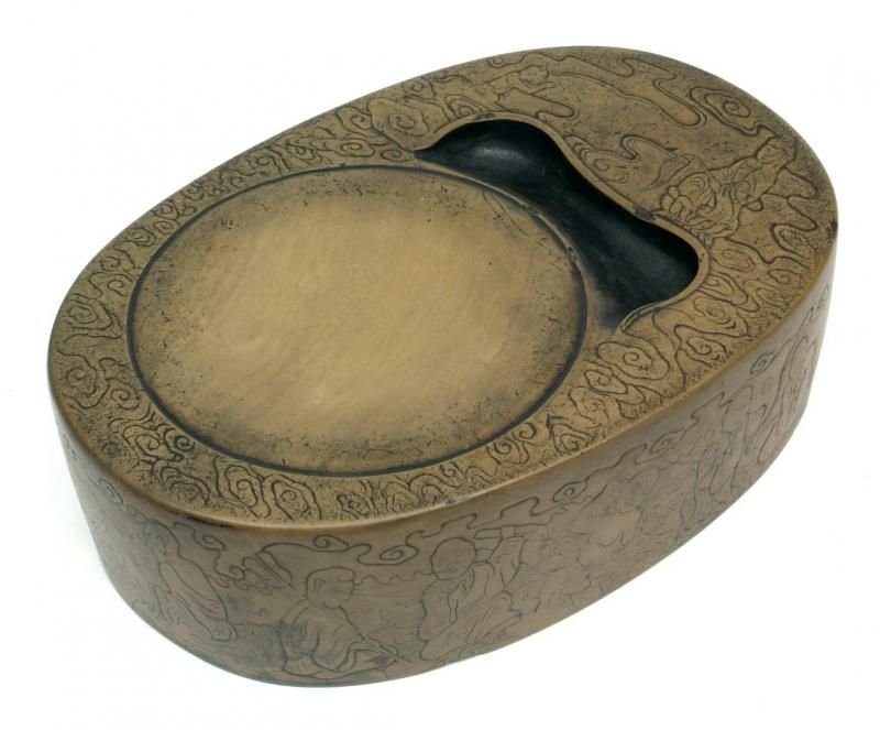 明代)古硯 緑端・極楽浄土硯 9インチ 【東京精華硯譜】所載硯 - 書道