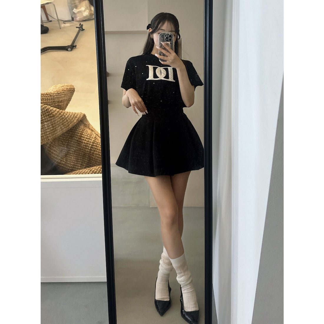 ダーリッチ Darich キルティングアップリケビジューTシャツ （ブラック