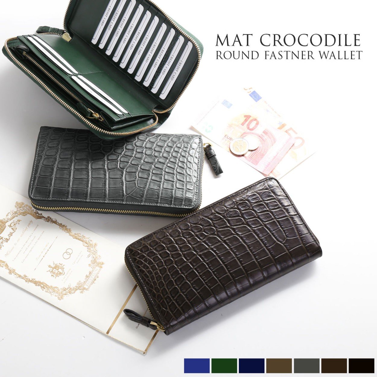 sankyo shokai（三京商会） クロコダイル 長財布 手帳型 マット加工
