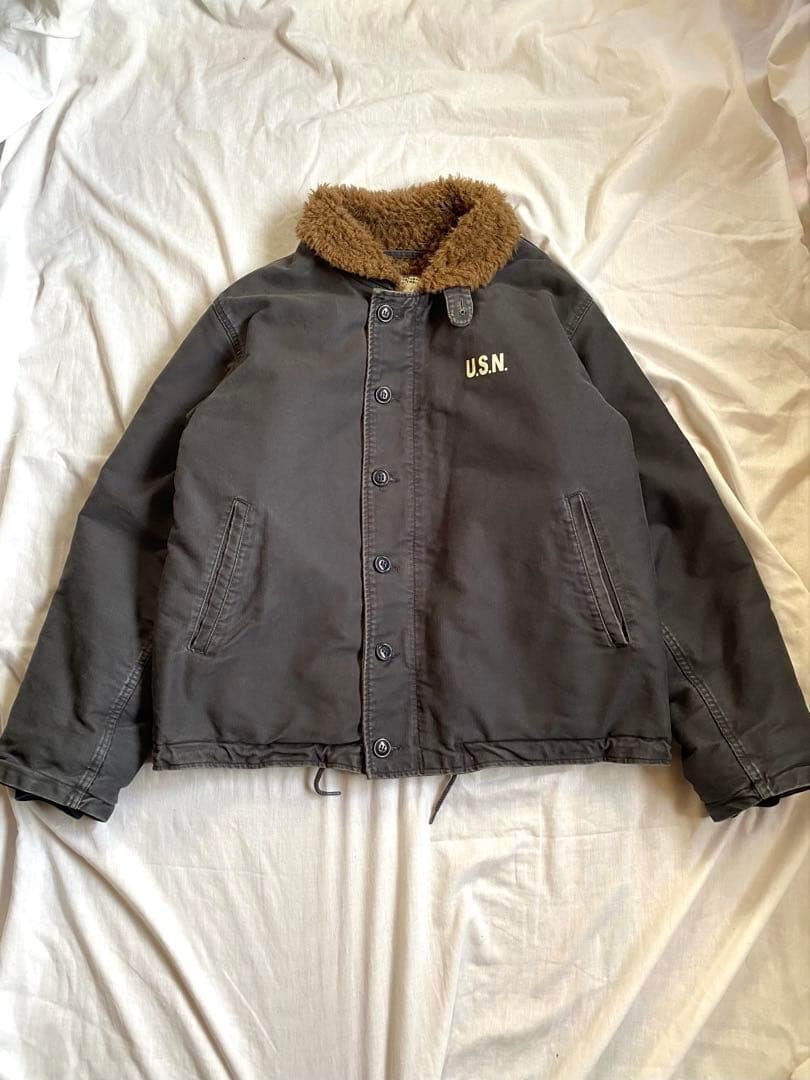 YMCLKY N-1 デッキジャケット ウォッシュ加工 42 ネイビー ミリタリ セール】U.S.NAVY N-1 デッキジャケット プレーン ステンシル WAIPER