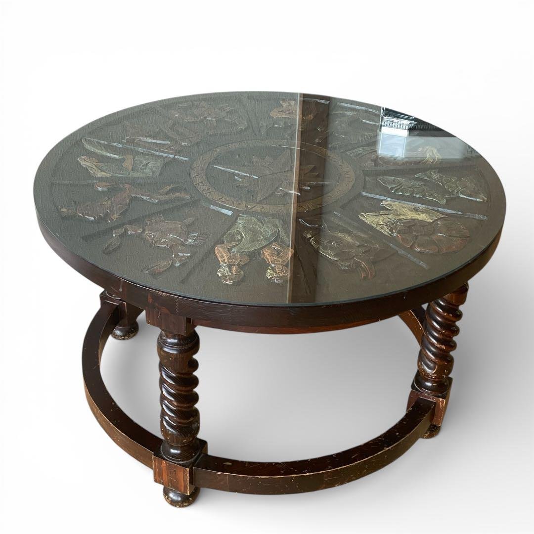 スペイン ビンテージ 彫刻 ラウンド 丸 ローテーブル ガラス天板 直径80cm 楽天市場】ローテーブル センターテーブル ガラステーブル リビング