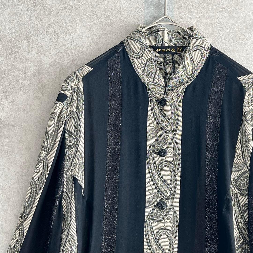 伊太利屋 イタリヤ（7）デザインレースシャツワンピース スタンドカラー スリット mizuiro ind(ミズイロインド)のレーススタンドカラーワイドシャツ通販