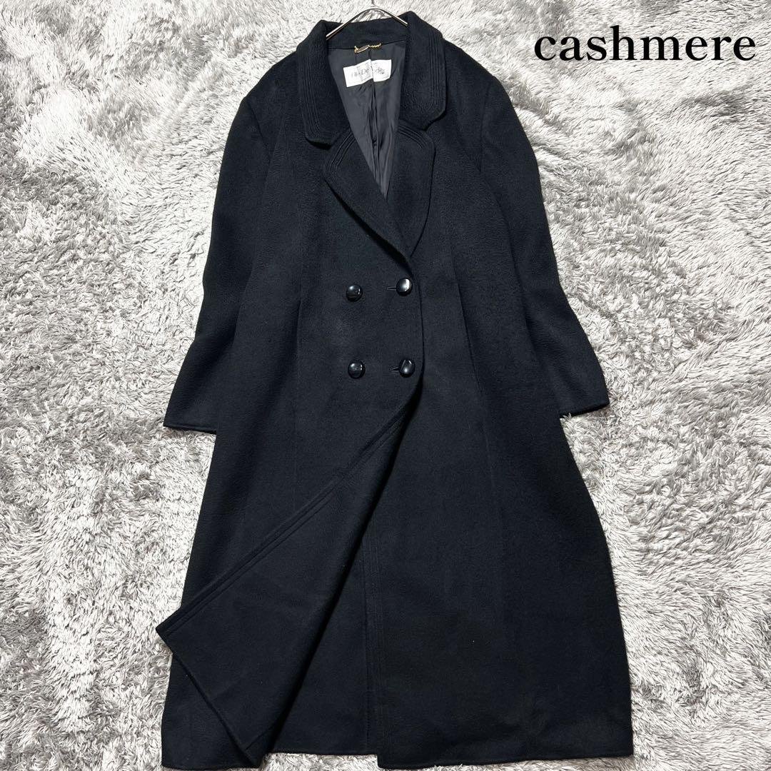 レディース　カシミヤ 100% チェスターコート XXXL相当 美品 ロング チェスターコート レディース カシミヤ ブレンド ウール